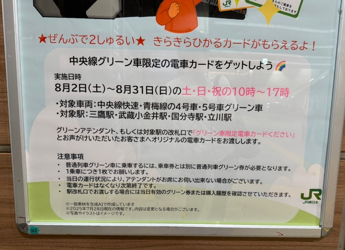 8月31日までの中央線グリーン車キャンペーンの詳細です