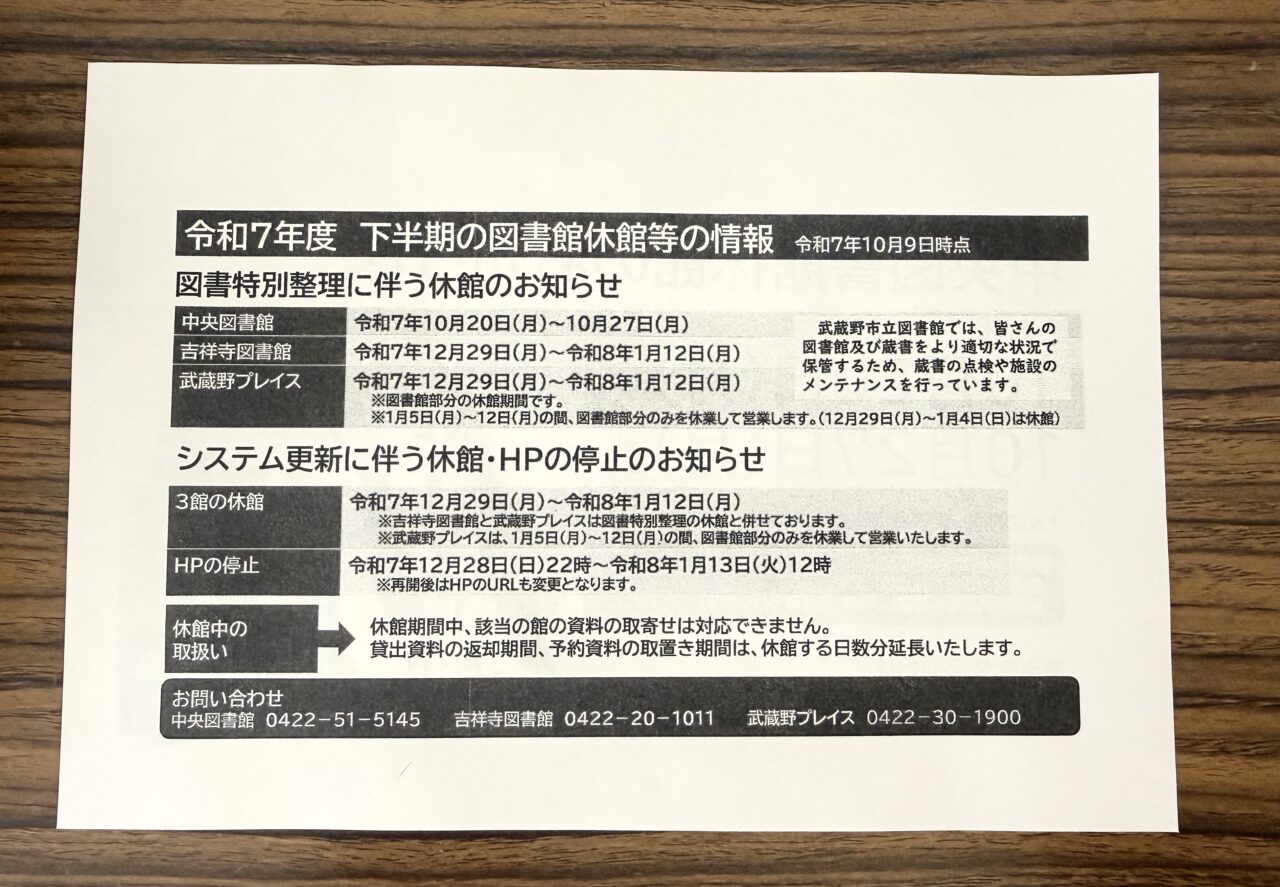 中央図書館その他の休館のお知らせ