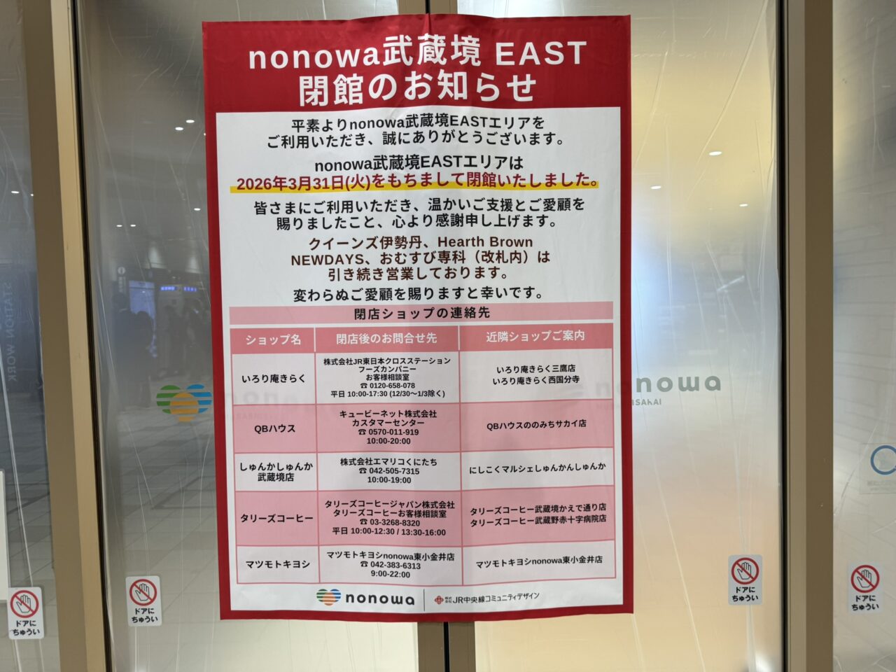 nonowa武蔵境が閉店