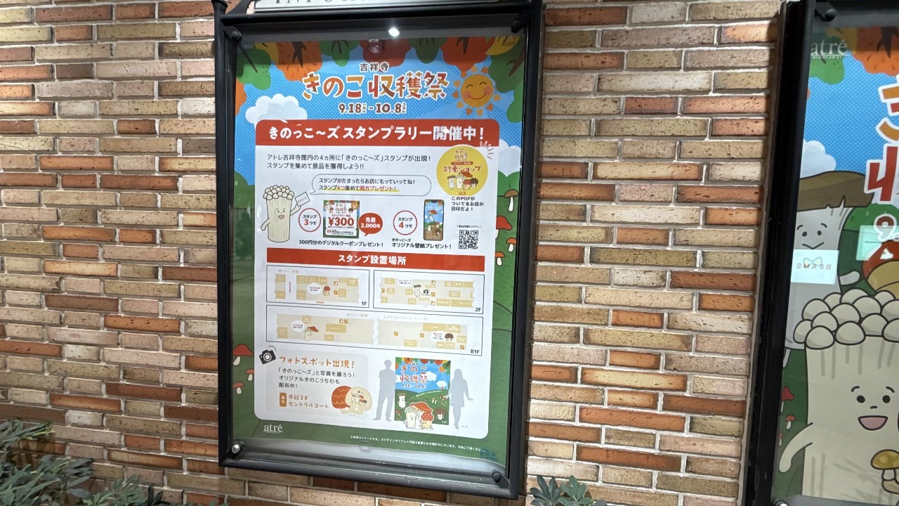 アトレ吉祥寺のきのっこ〜ズスタンプラリー案内とスタンプ設置場所のマップ
