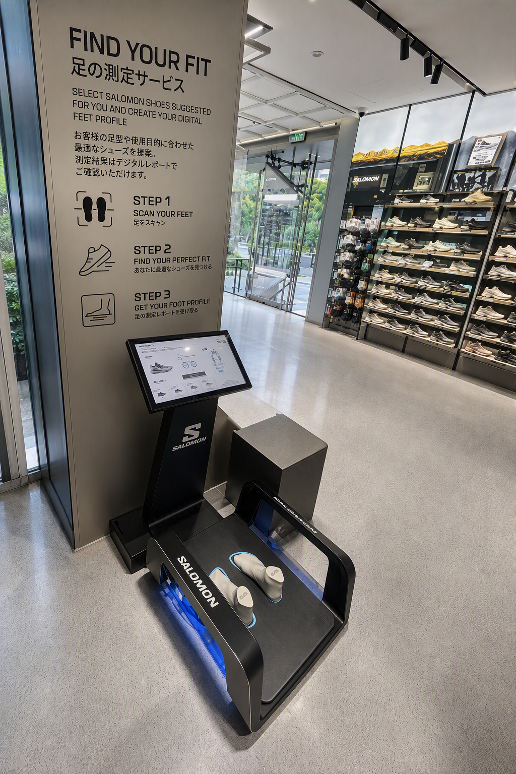 サロモンストア吉祥寺店に初導入される3D足型測定システムsafesizeの測定機器